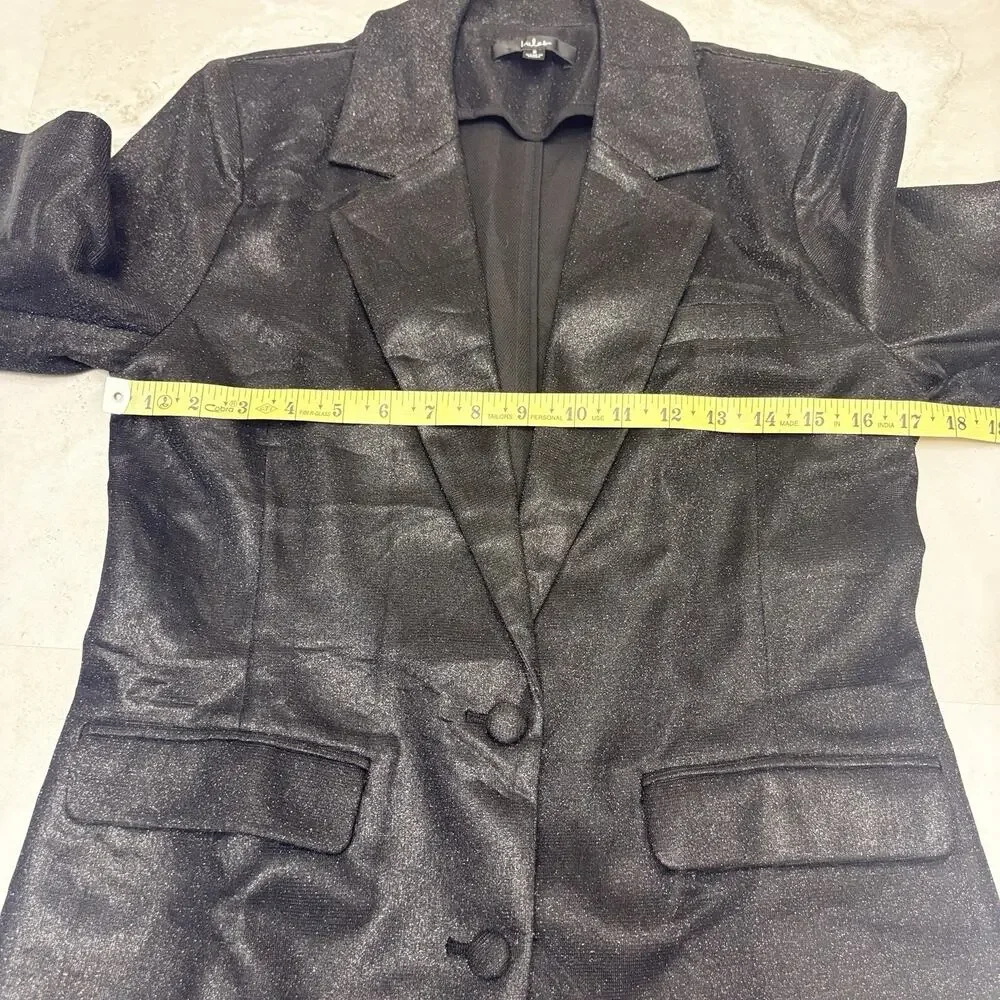 Lulus Metallic Blazer Sparkly Energy Black Glitter 2 Button Blazer Jacket Size S